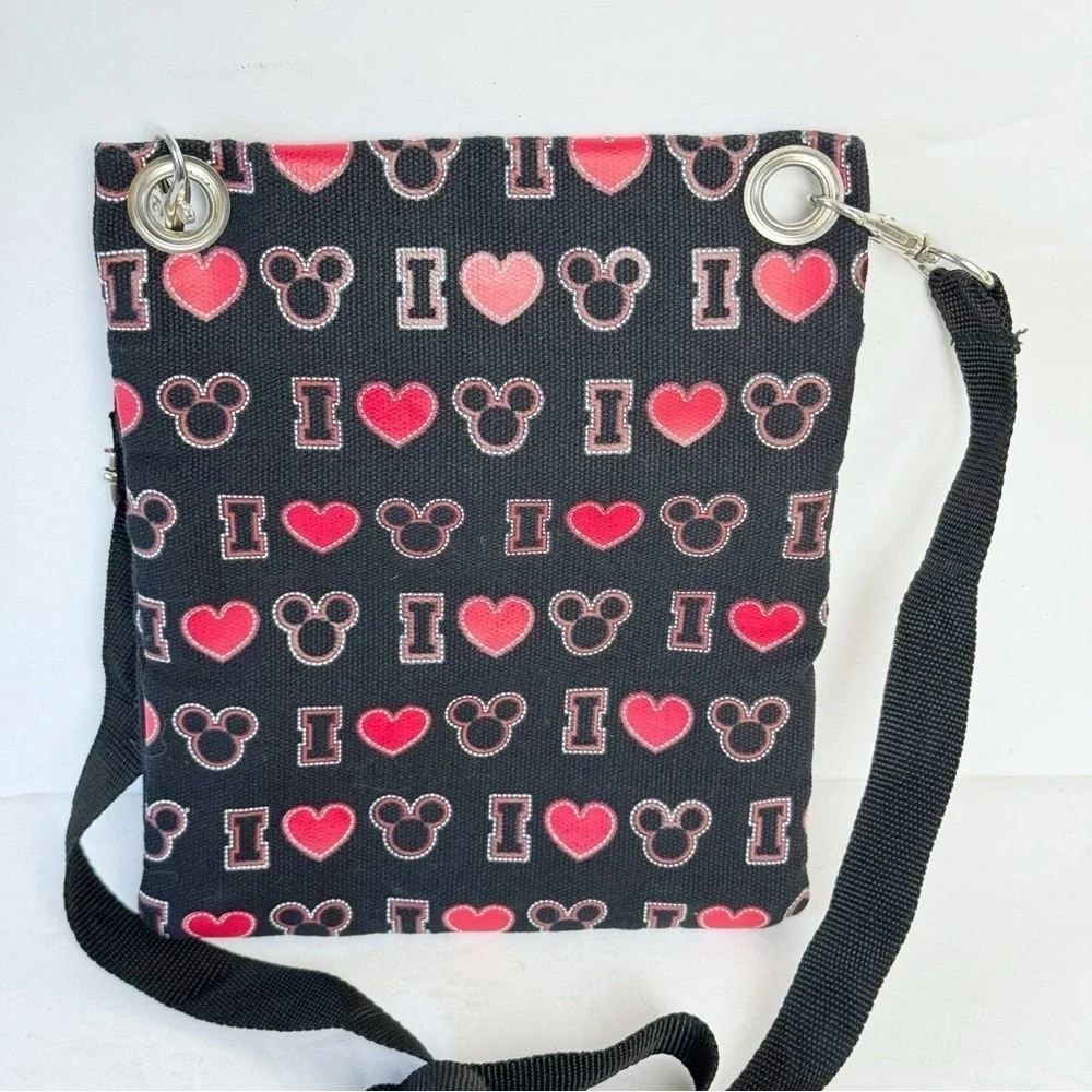 Disney Crossbody I Love Mickey Canvas Heart Passport Bag Disneyland